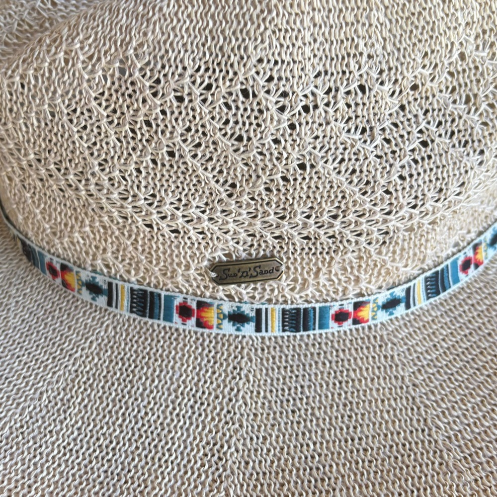 Sun 'N' Sand Beachy Natural Tan Sun Hat Colorful Tribal Band - Picture 9 of 11